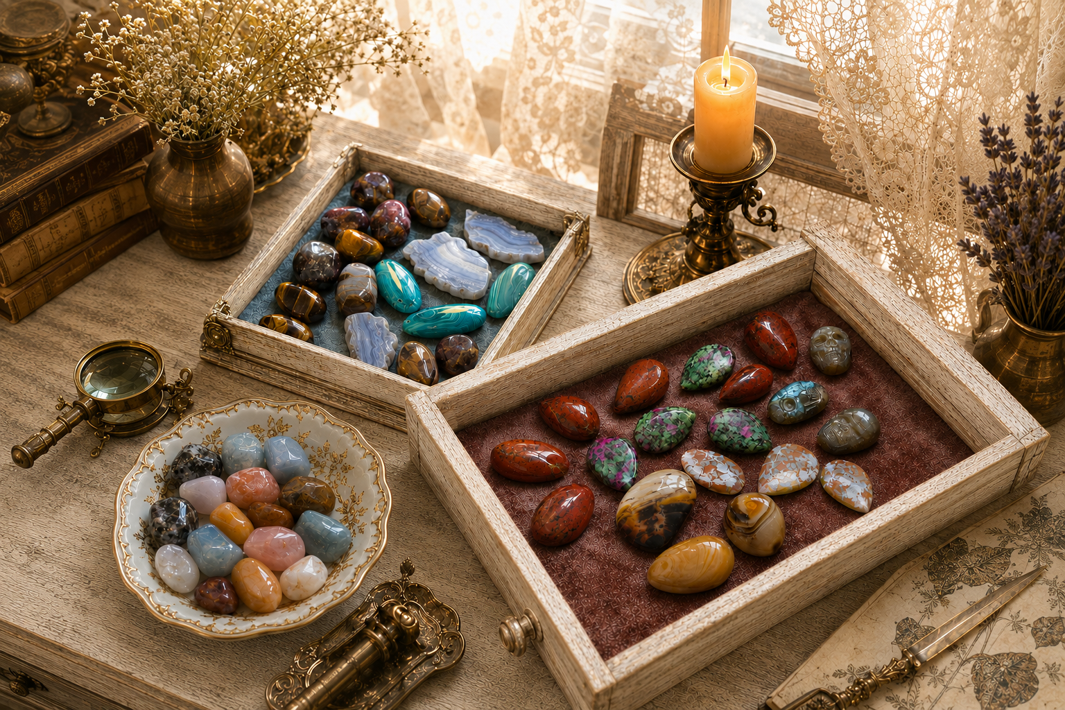 Old World Gemstone Collector’s Cabinet Drawers
