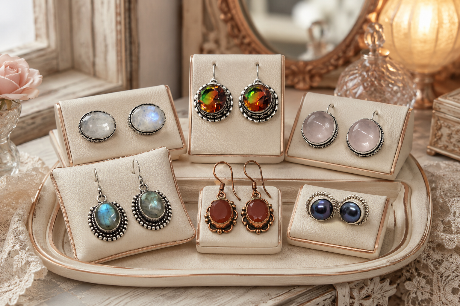 Old World Crystal and Gemstone Earrings Selection