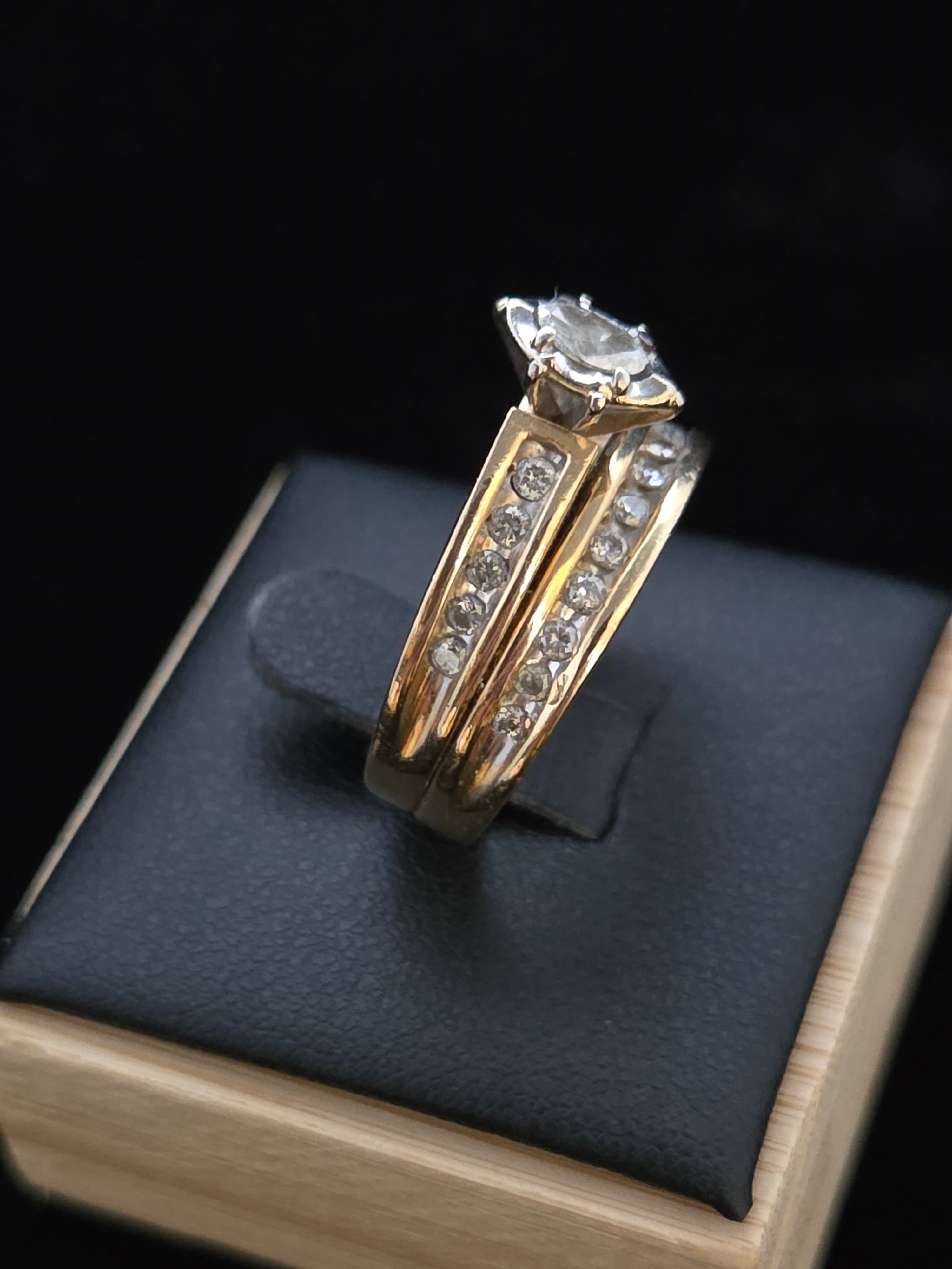 10k Yellow Gold Engagement Wedding Ring Band Set