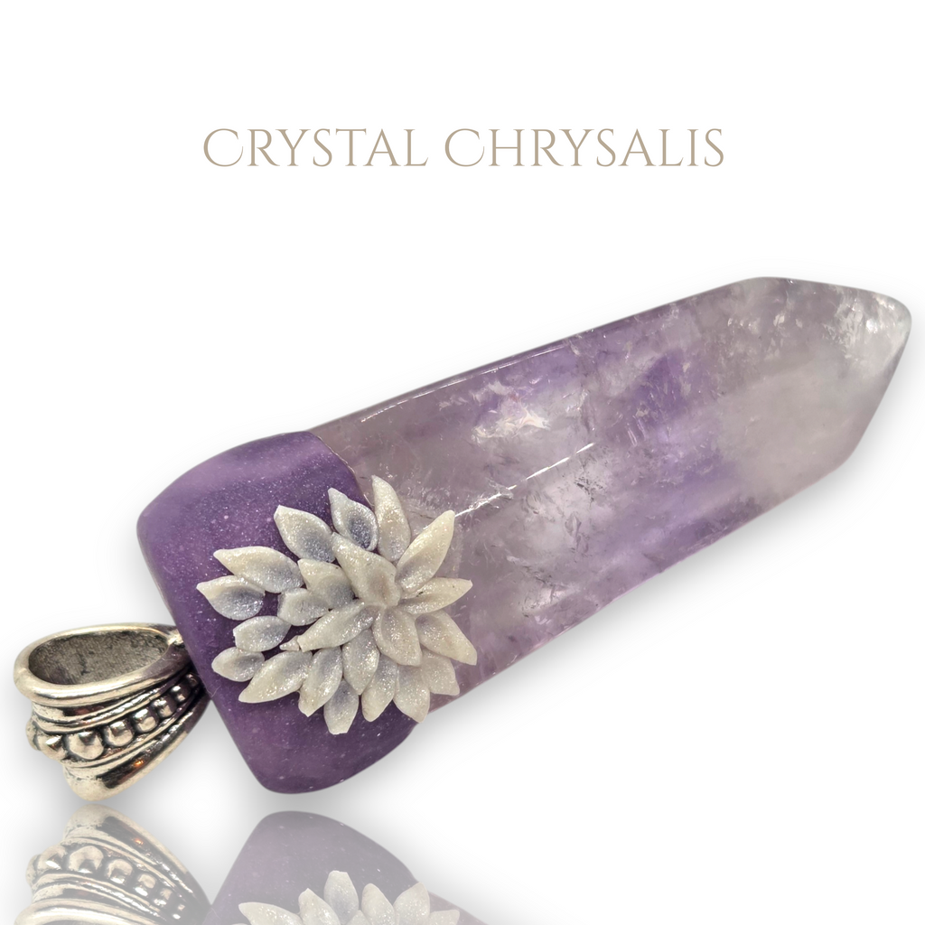 Handmade Antique Silver Natural Clear Amethyst Quartz Crystal Point Pendant