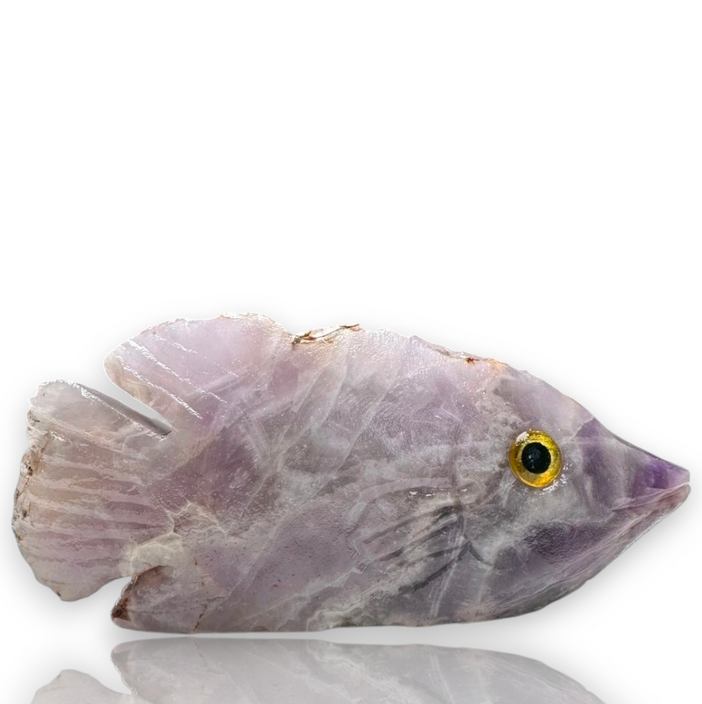 Natural Carved Life Like Amethyst Crystal Fish Collectible