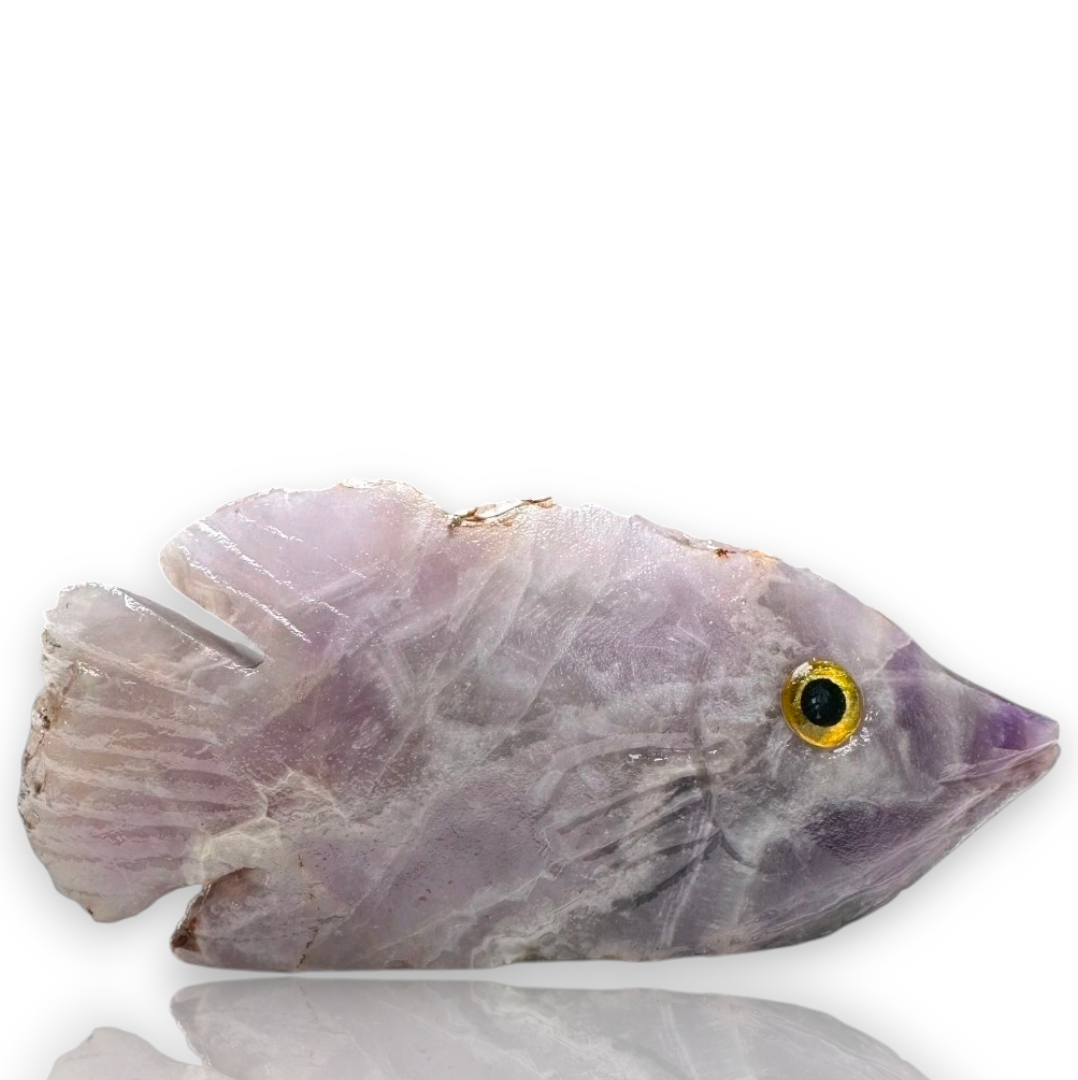 Natural Carved Life Like Amethyst Crystal Fish Collectible
