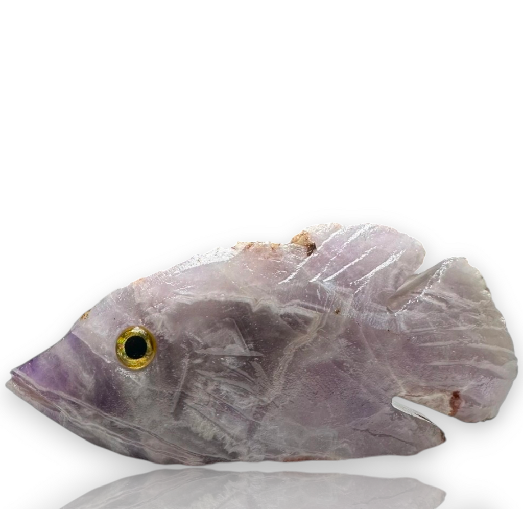 Natural Carved Life Like Amethyst Crystal Fish Collectible