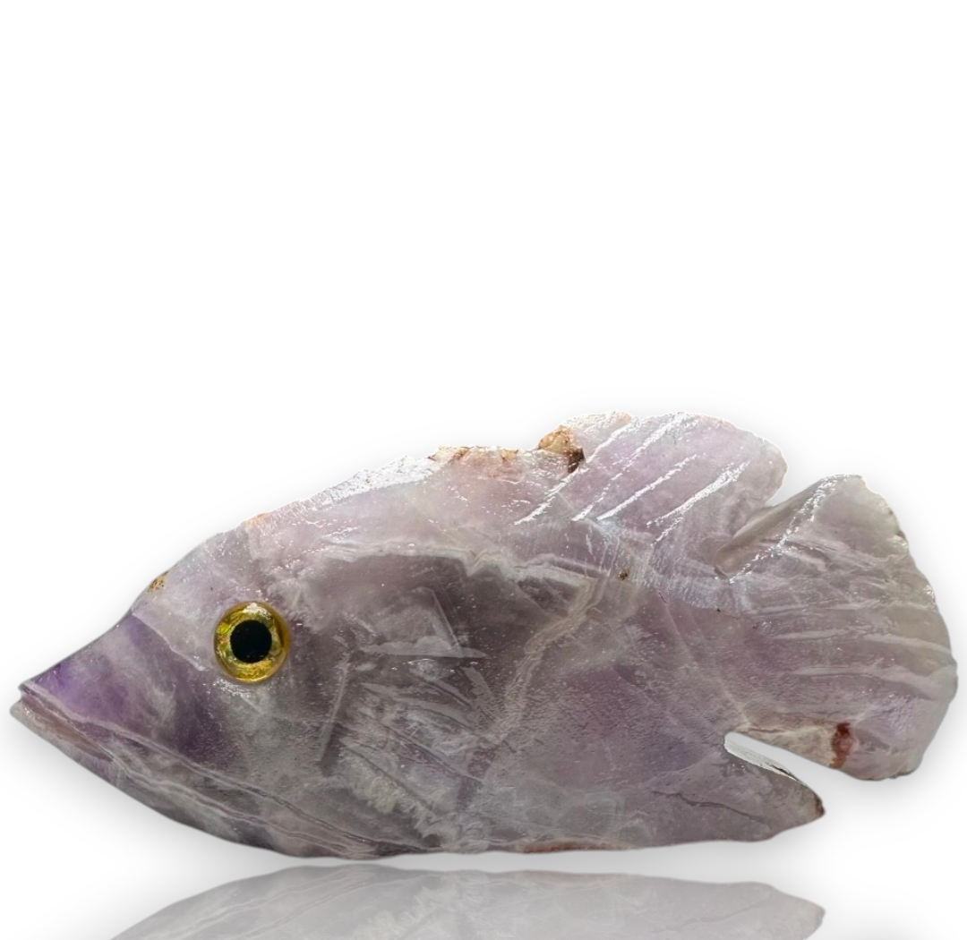 Natural Carved Life Like Amethyst Crystal Fish Collectible
