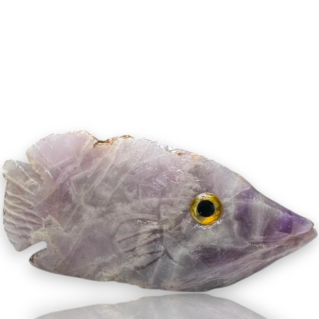 Natural Carved Life Like Amethyst Crystal Fish Collectible