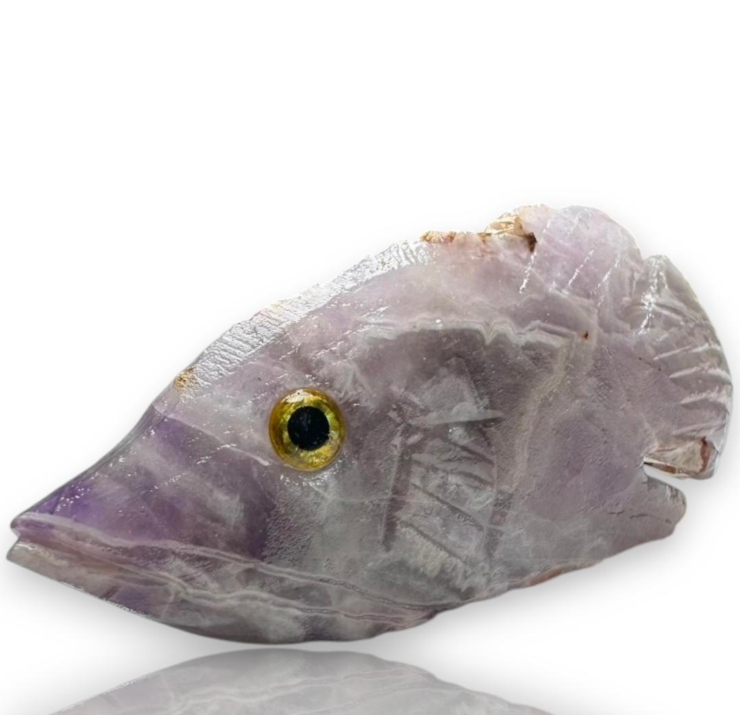Natural Carved Life Like Amethyst Crystal Fish Collectible