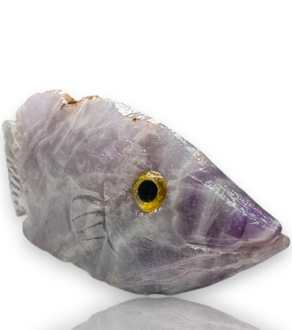 Natural Carved Life Like Amethyst Crystal Fish Collectible