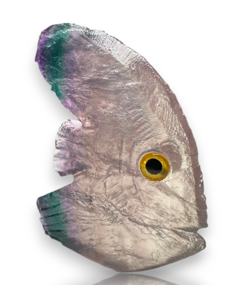 Natural Hand Carved Life Like Fluorite Crystal Tall Fish Stone Collectible
