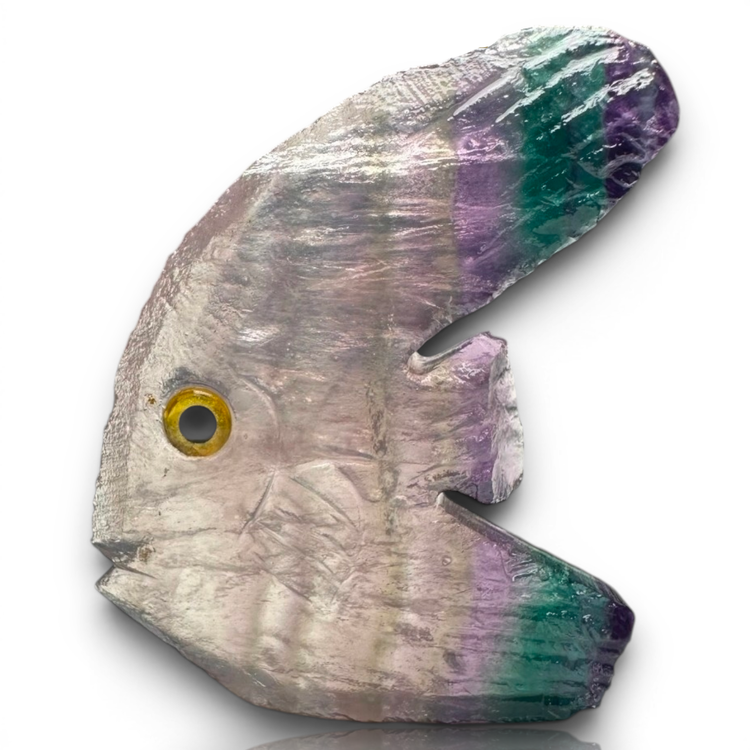 Natural Hand Carved Life Like Fluorite Crystal Tall Fish Stone Collectible