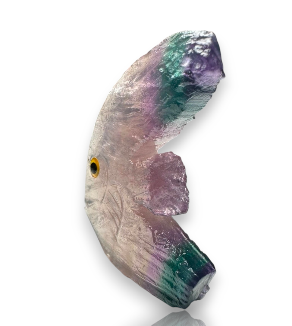 Natural Hand Carved Life Like Fluorite Crystal Tall Fish Stone Collectible