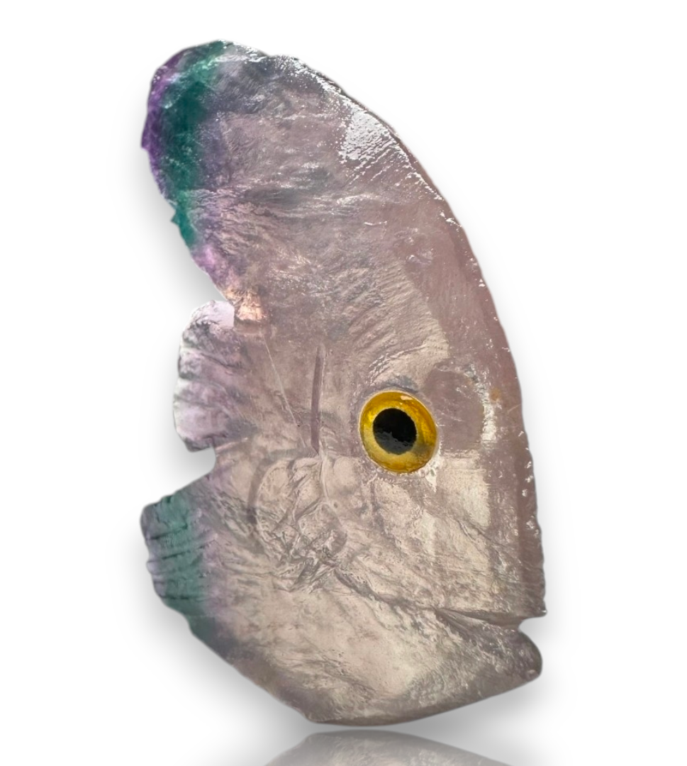 Natural Hand Carved Life Like Fluorite Crystal Tall Fish Stone Collectible