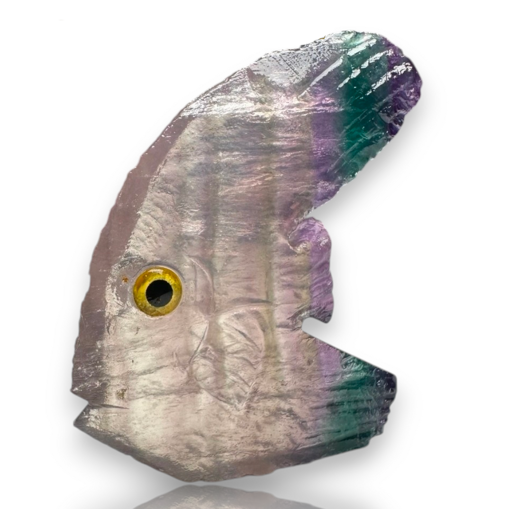 Natural Hand Carved Life Like Fluorite Crystal Tall Fish Stone Collectible