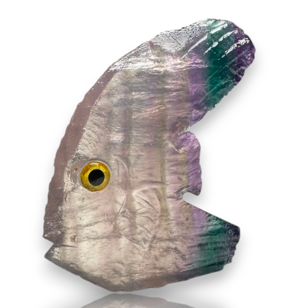 Natural Hand Carved Life Like Fluorite Crystal Tall Fish Stone Collectible