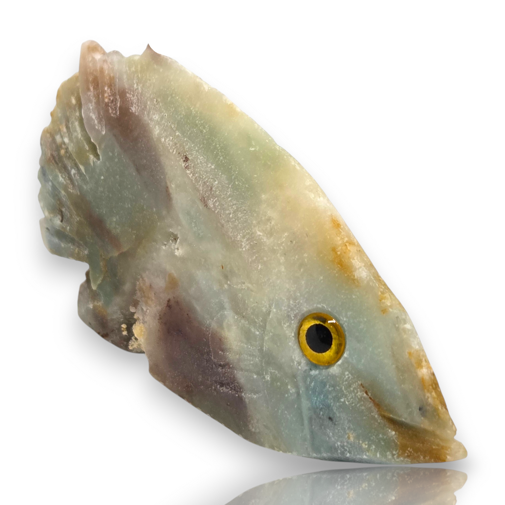 Natural Hand Carved Life Like Amazonite Gemstone Fish Collectible
