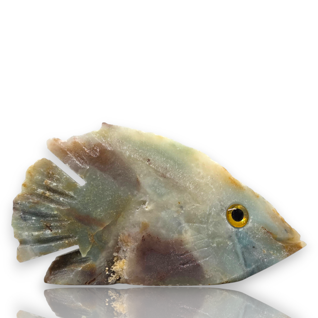 Natural Hand Carved Life Like Amazonite Gemstone Fish Collectible