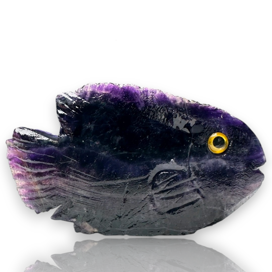 Curio Cabinet Deep Purple Fluorite Carved Life Like Fish Collectible