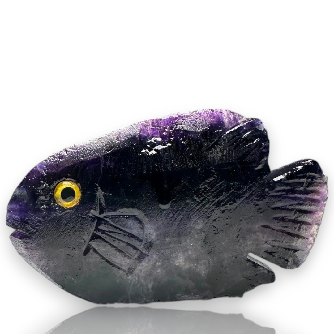 Curio Cabinet Deep Purple Fluorite Carved Life Like Fish Collectible