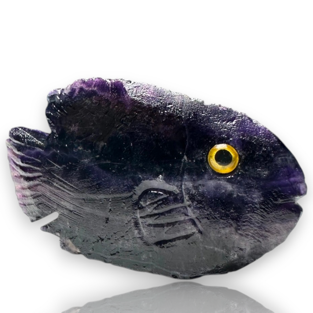 Curio Cabinet Deep Purple Fluorite Carved Life Like Fish Collectible