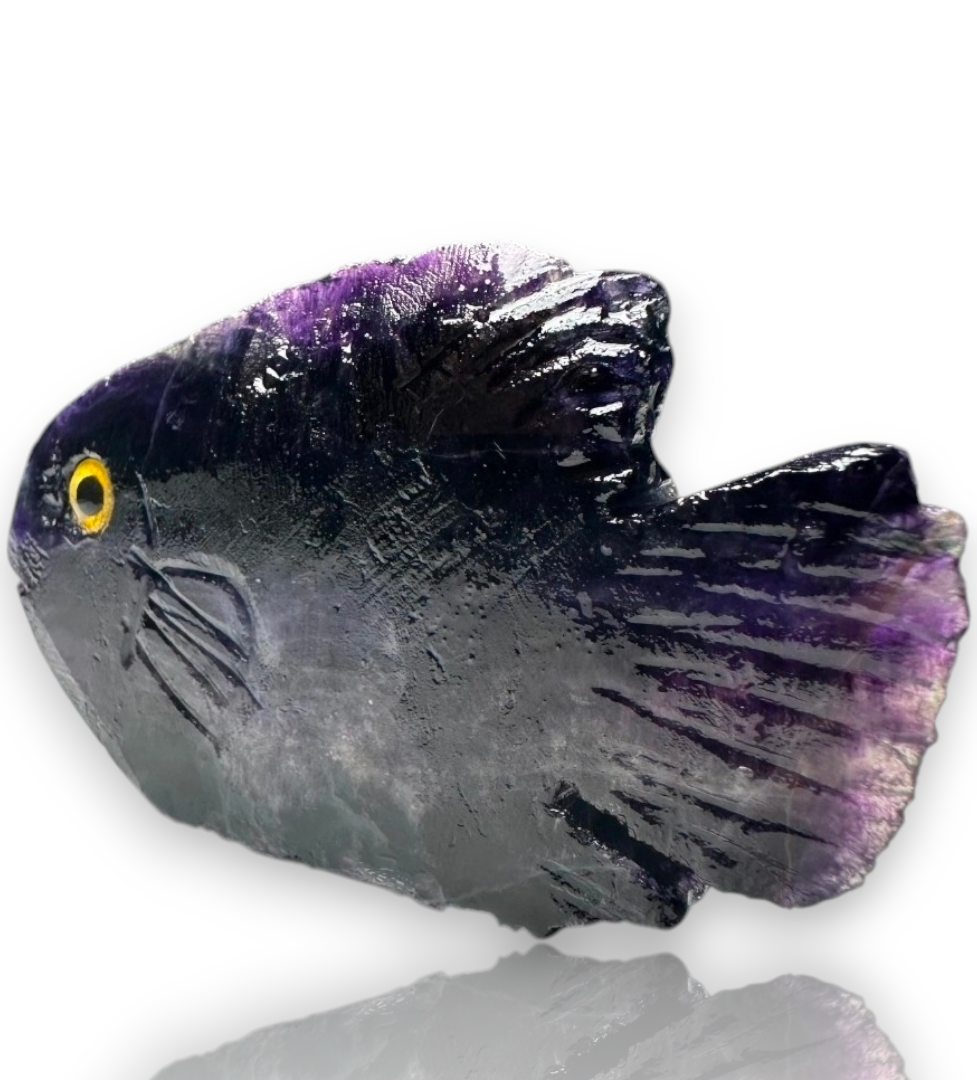 Curio Cabinet Deep Purple Fluorite Carved Life Like Fish Collectible