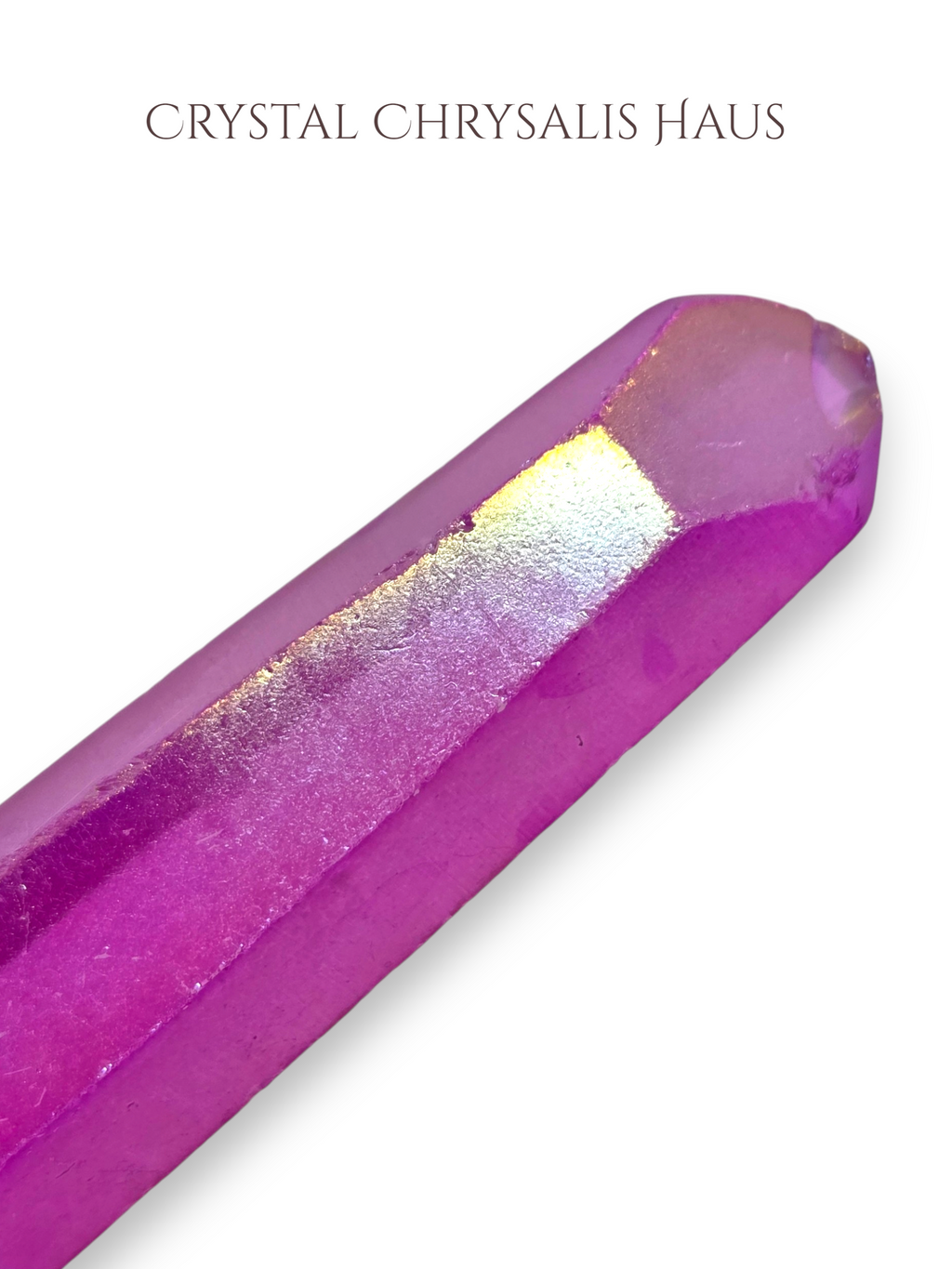Natural Rainbow Pink Aura Clear Striated Lemurian Crystal Point Wand