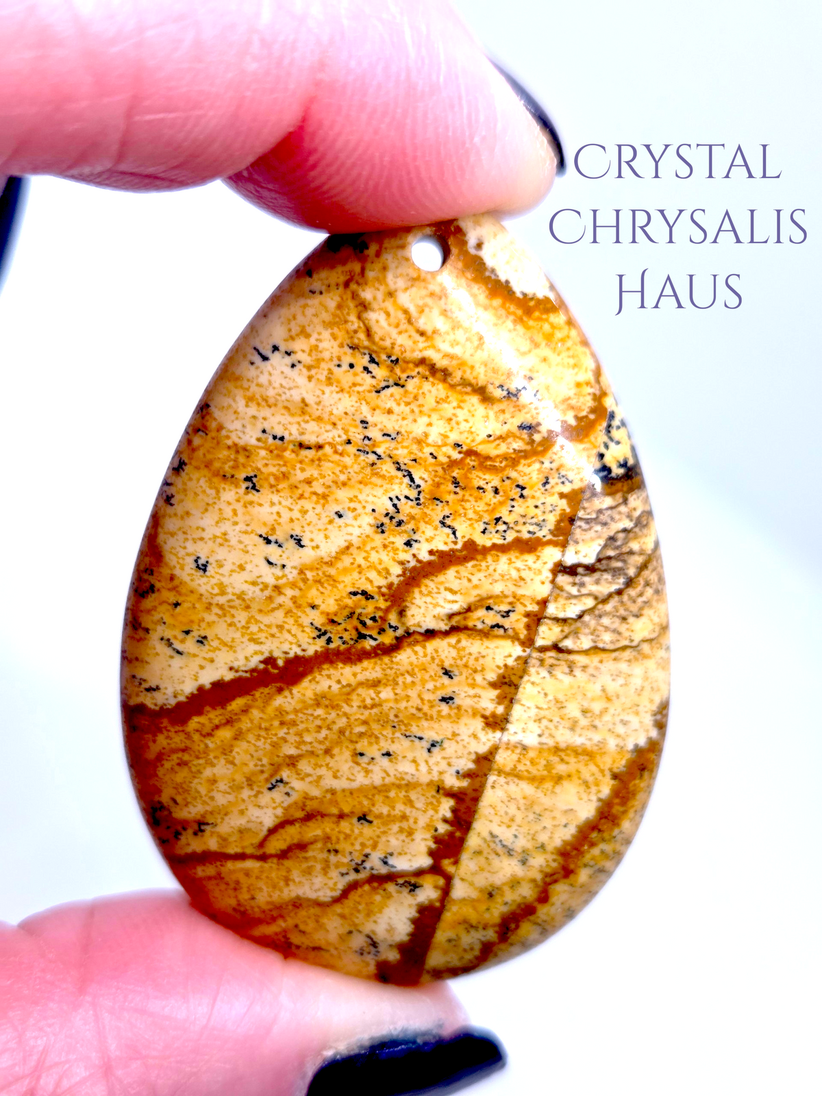 Natural Pear Cut Large Picture Jasper Gemstone Drilled Flatback Cabochon