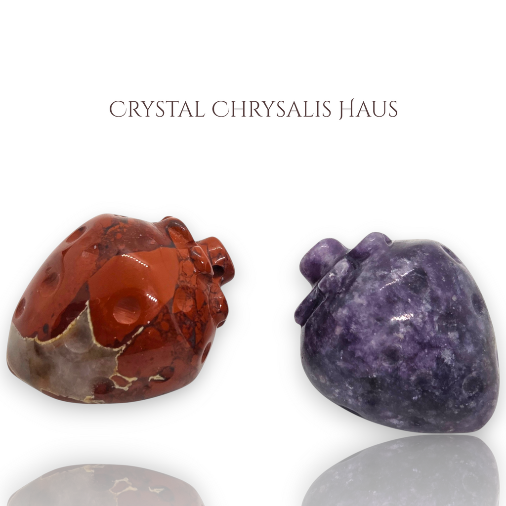 2 - Natural Red Jasper and Lepidolite Strawberry Drilled Pendant Charm Stones