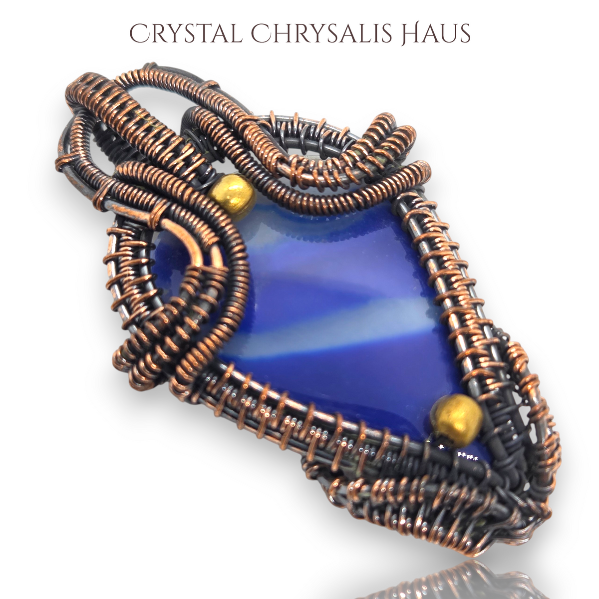 Copper Natural Blue Banded Agate Gemstone Wire Wrap Pendant