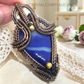 Copper Natural Blue Banded Agate Gemstone Wire Wrap Pendant