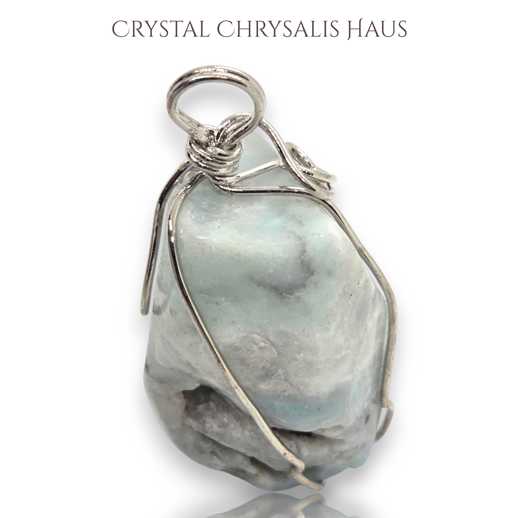 Crystal Chrysalis Haus Silver Wire Wrap Blue Lace Agate Gemstone Pendant