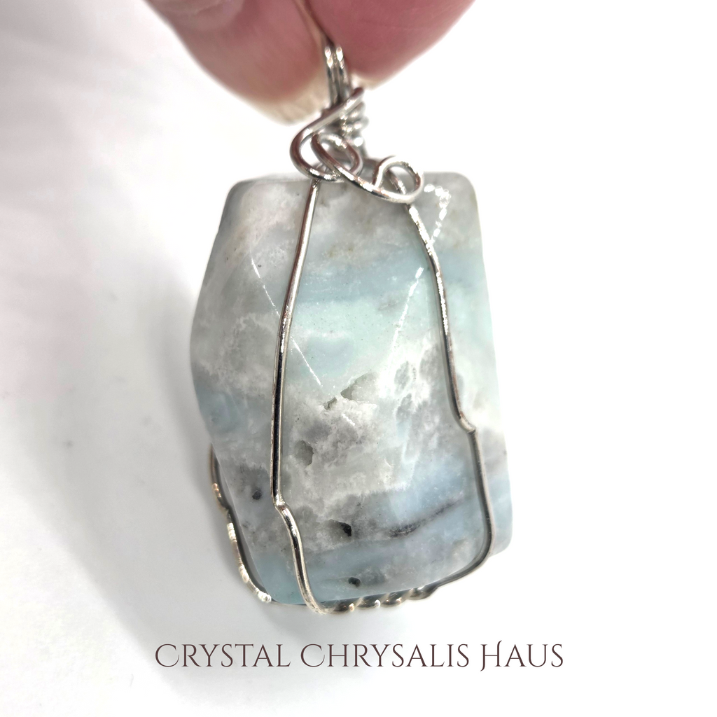 Crystal Chrysalis Haus Silver Wire Wrap Blue Lace Agate Gemstone Pendant