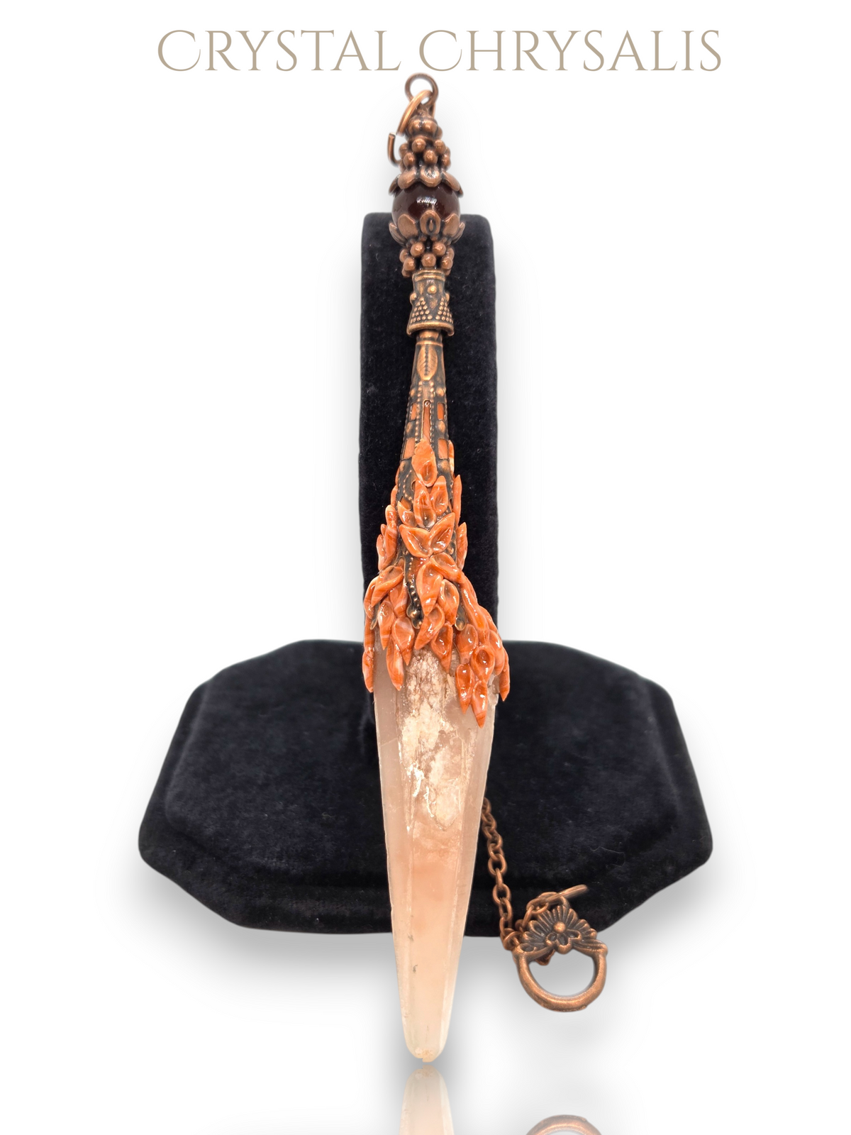 Antique Copper Natural Red Phantom Amphibole Crystal Laser Point Pendulum