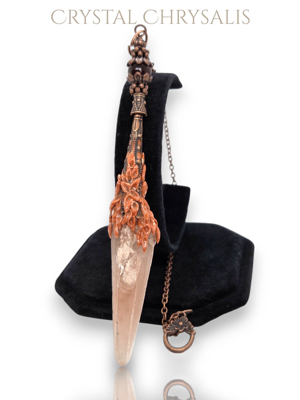 Antique Copper Natural Red Phantom Amphibole Crystal Laser Point Pendulum