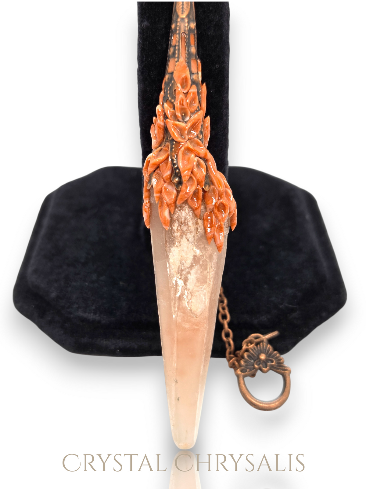 Antique Copper Natural Red Phantom Amphibole Crystal Laser Point Pendulum
