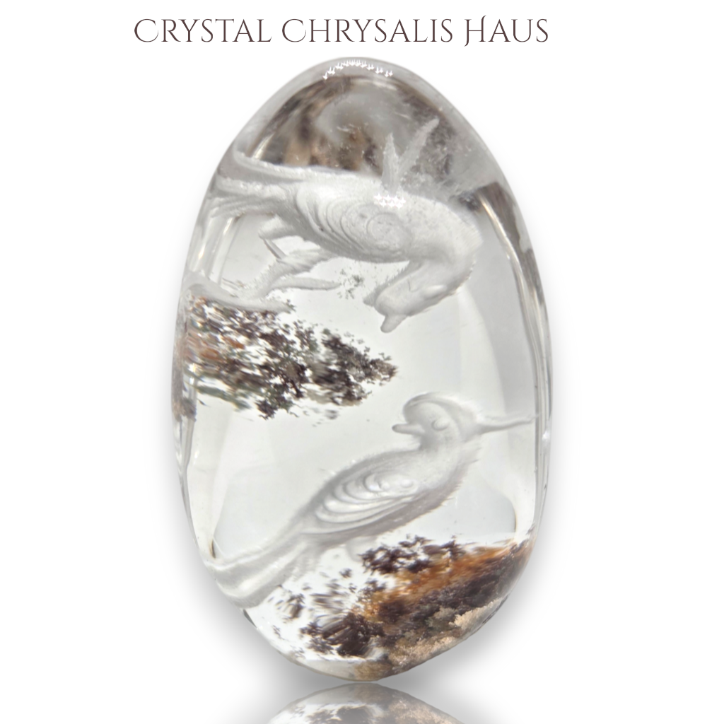 RARE A+ Water Clear Carved Birds Inner Scene Quartz Crystal