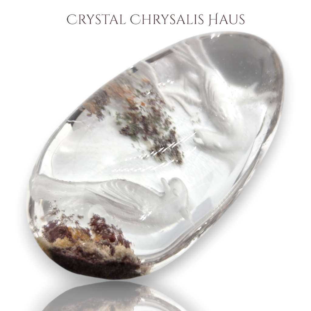RARE A+ Water Clear Carved Birds Inner Scene Quartz Crystal
