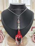 Handmade Old World Antique Silver Red Phantom Crystal Pendant Pendulum Necklace