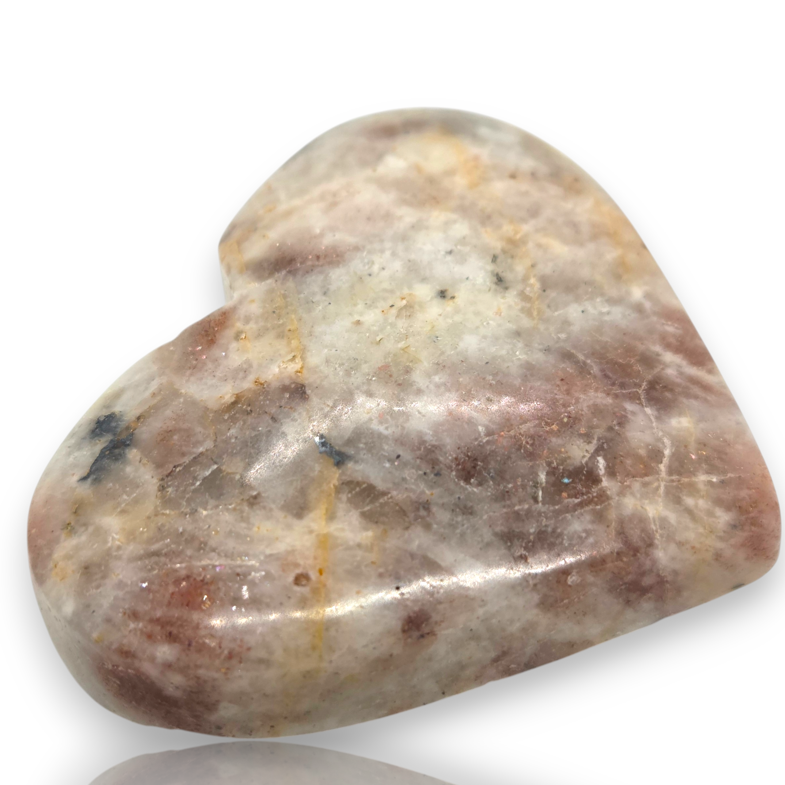 Crystal Chrysalis Haus A polished heart-shaped tumbled stone with natural marbled patterns in beige, brown, and cream, displayed on a clean white background 