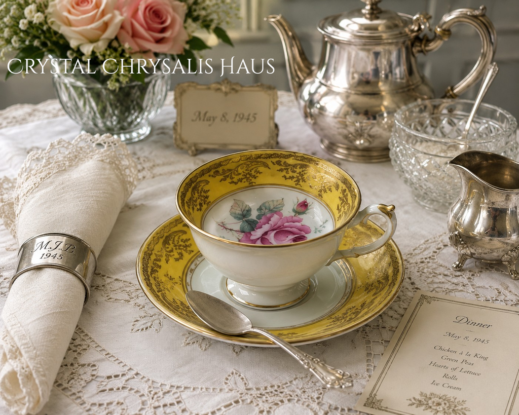 Rare 1940s Paragon Double Warrant Yellow Cabbage Rose Teacup Set