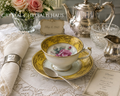 Rare 1940s Paragon Double Warrant Yellow Cabbage Rose Teacup Set