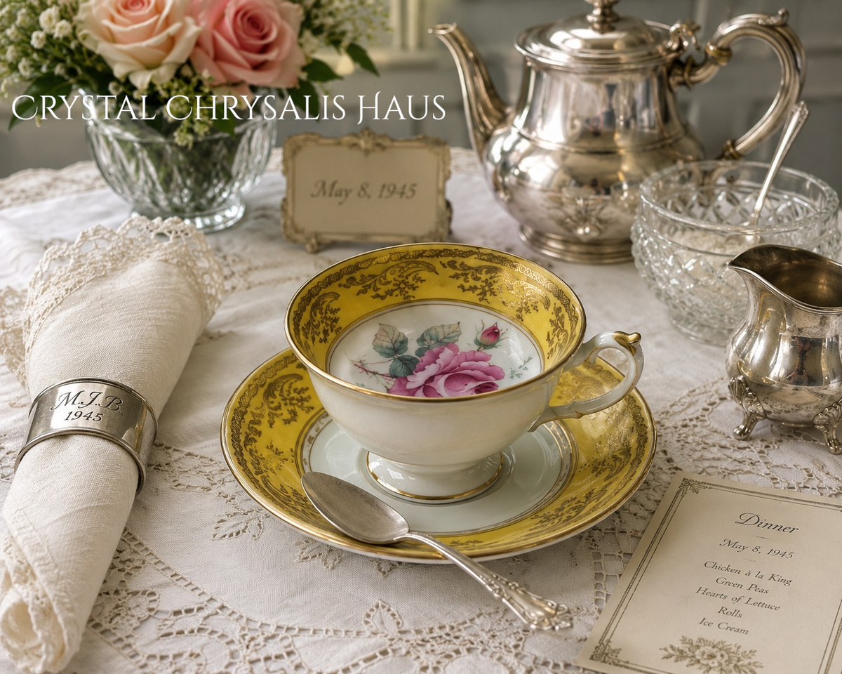 Rare 1940s Paragon Double Warrant Yellow Cabbage Rose Teacup Set