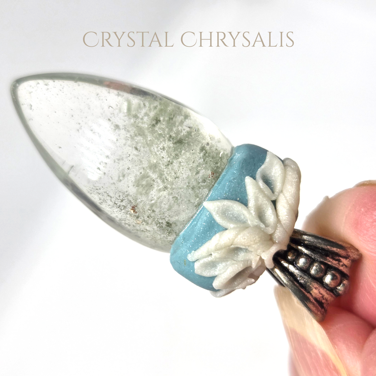 OOAK Silver Natural Green Ghost Quartz Crystal Pendant Necklace