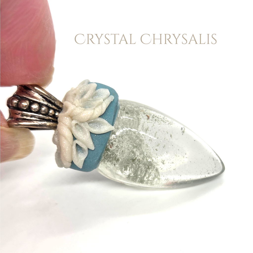 OOAK Silver Natural Green Ghost Quartz Crystal Pendant Necklace