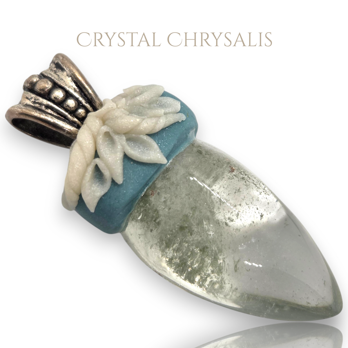 OOAK Silver Natural Green Ghost Quartz Crystal Pendant Necklace