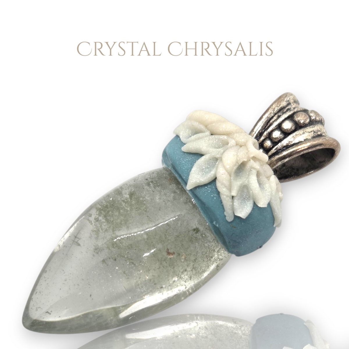OOAK Silver Natural Green Ghost Quartz Crystal Pendant Necklace