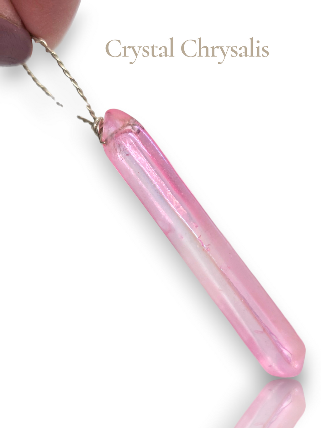 Long Pink Aura Rainbow Quartz Crystal Double Terminated Point Pendant