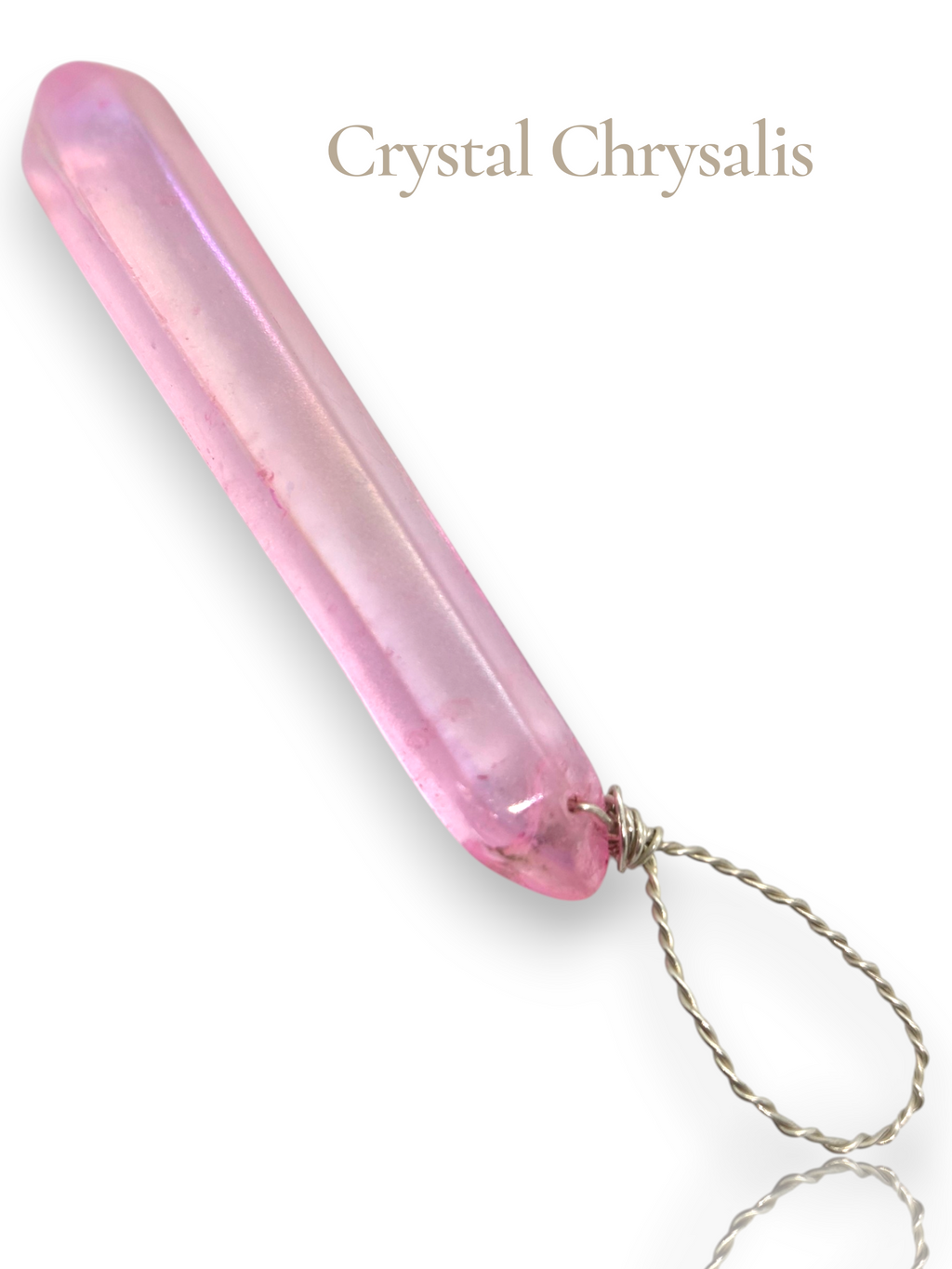 Long Pink Aura Rainbow Quartz Crystal Double Terminated Point Pendant