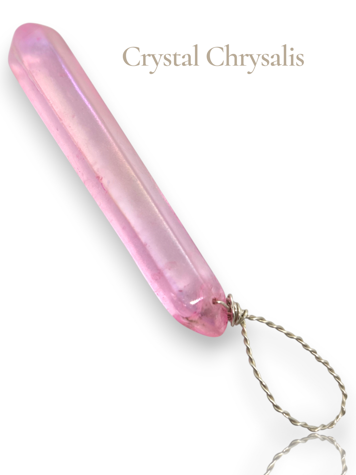 Long Pink Aura Rainbow Quartz Crystal Double Terminated Point Pendant