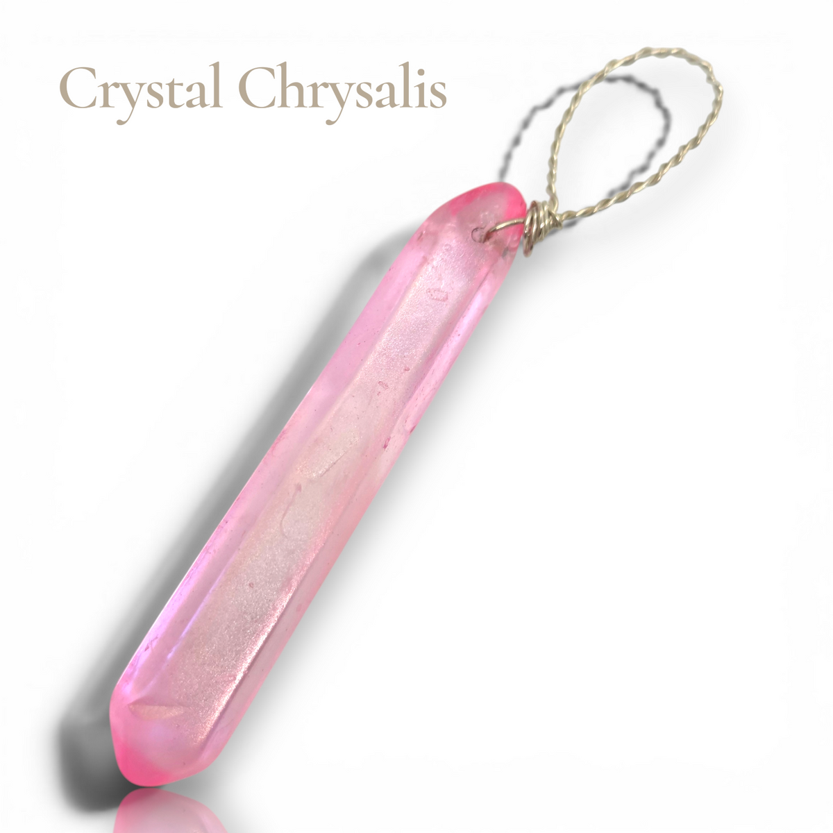 Long Pink Aura Rainbow Quartz Crystal Double Terminated Point Pendant
