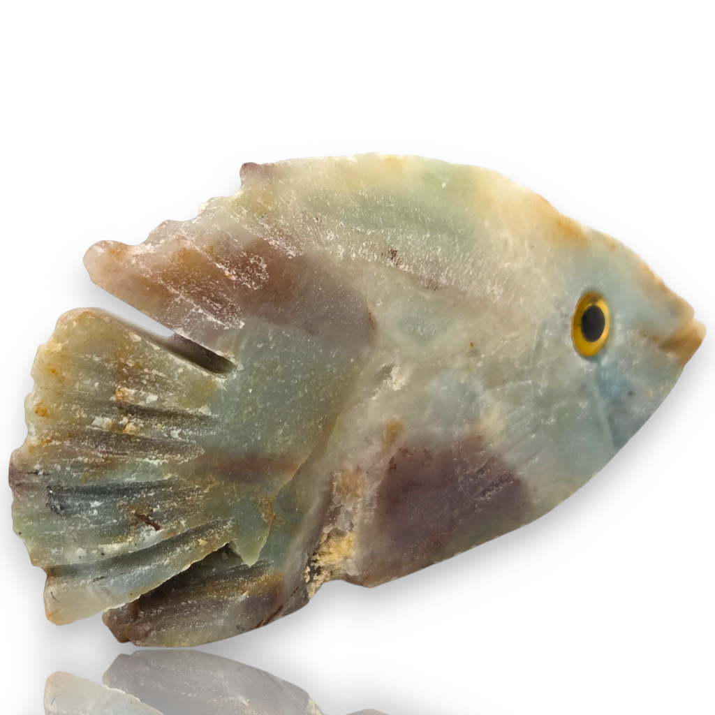 Natural Hand Carved Life Like Amazonite Gemstone Fish Collectible