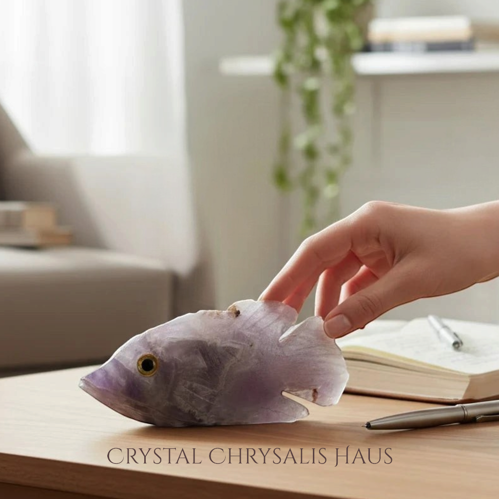 Natural Carved Life Like Amethyst Crystal Fish Collectible